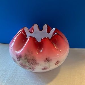 Vintage Pink Art Glass Crimped Rose Bowl